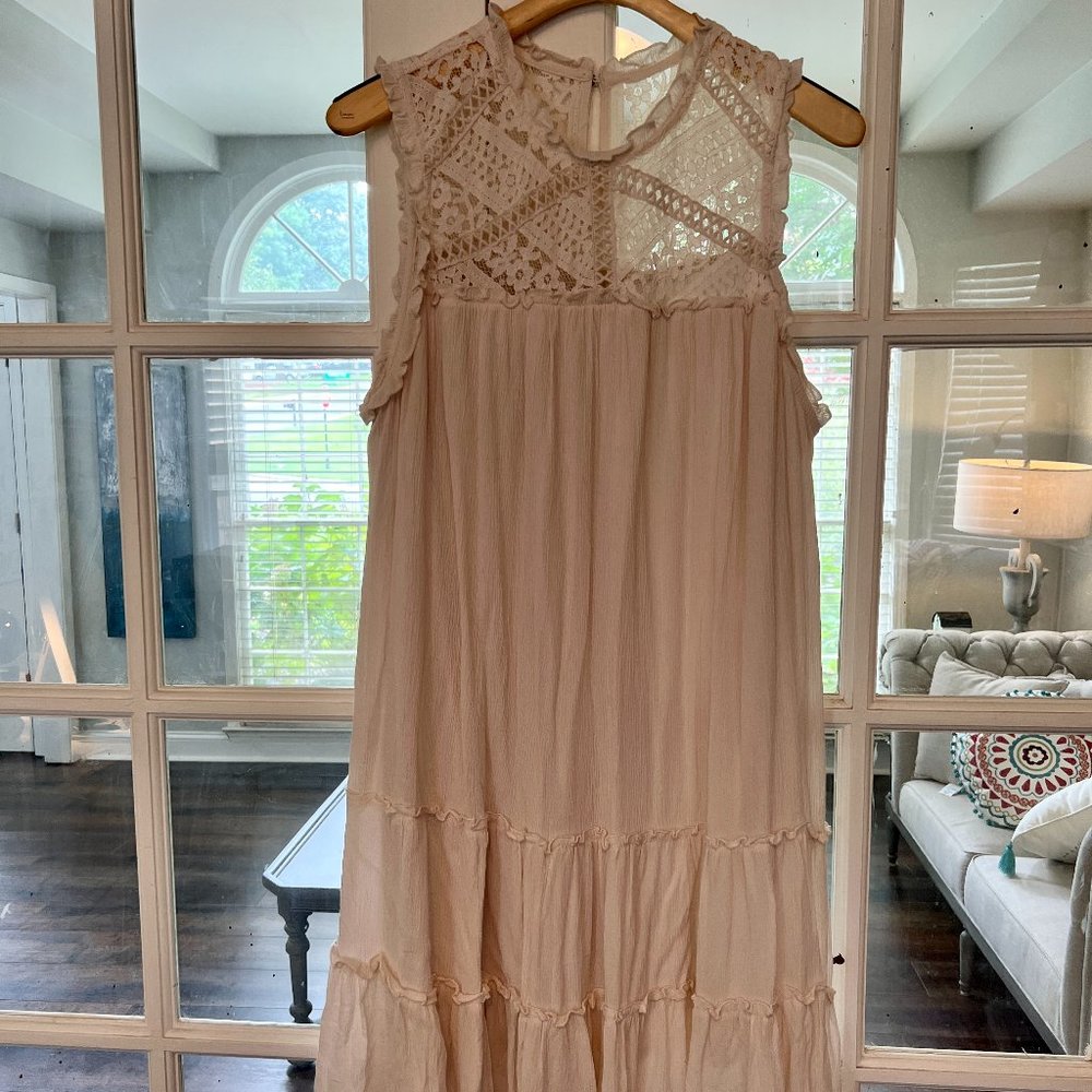 Shift Dress Sleeveless Lace Detailed Tiered Ivory XL